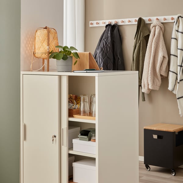 TROTTEN cabinet with sliding doors, white, 80x55x110 cm
