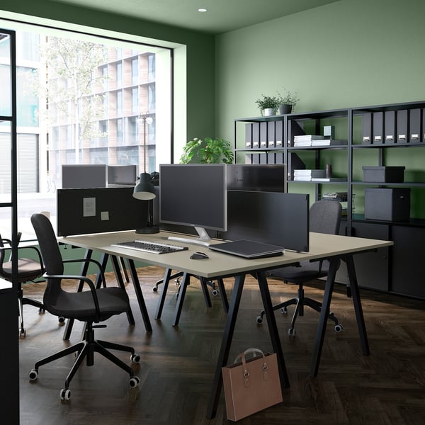 TROTTEN desk, beige/anthracite, 160x80 cm