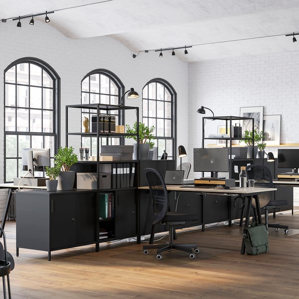 TROTTEN desk, beige/anthracite, 160x80 cm