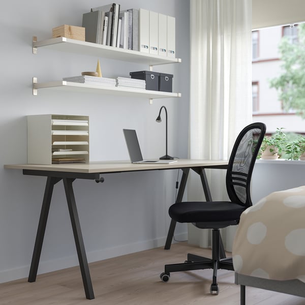 TROTTEN desk, beige/anthracite, 160x80 cm