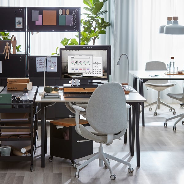 TROTTEN desk, beige/anthracite, 120x70 cm