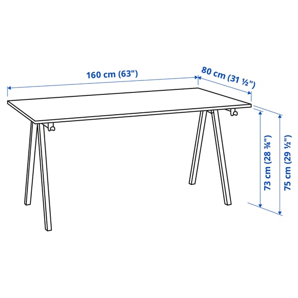 TROTTEN desk, white/anthracite, 160x80 cm