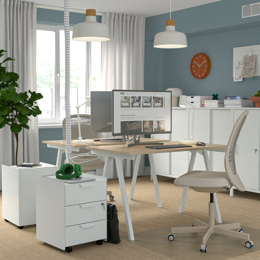 TROTTEN desk, ash effect/white, 120x70 cm