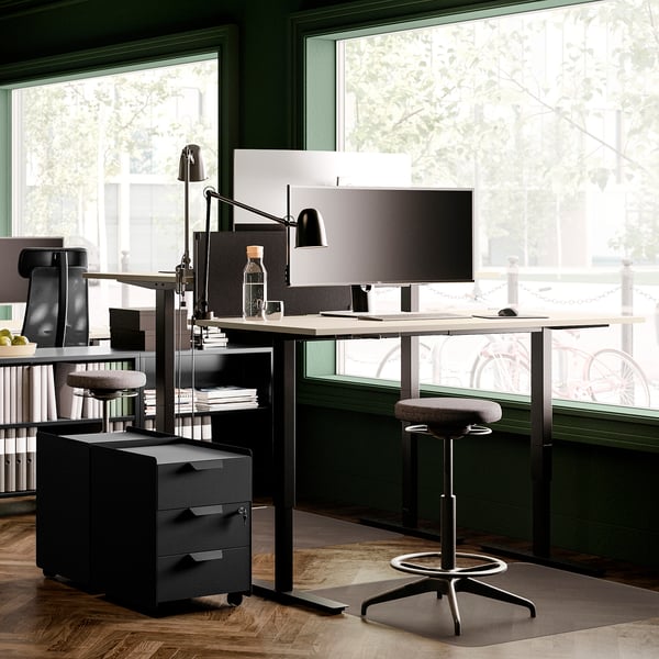 TROTTEN desk sit/stand, beige/anthracite, 120x70 cm