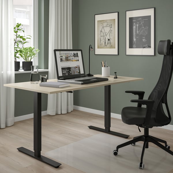 TROTTEN - TROTTEN Desk sit/stand, beige/anthracite, 160x80 cm