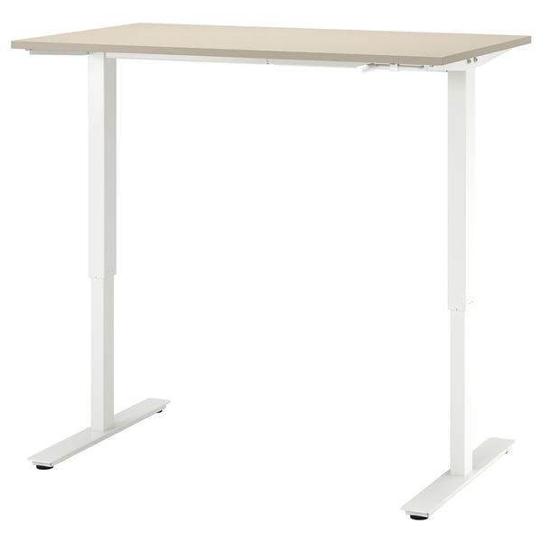 TROTTEN - TROTTEN Desk sit/stand, beige/white, 120x70 cm