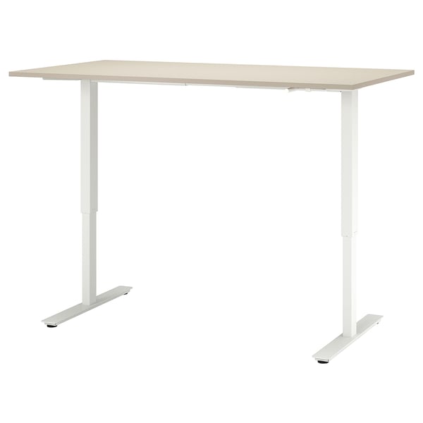 TROTTEN desk sit/stand, beige/white, 160x80 cm