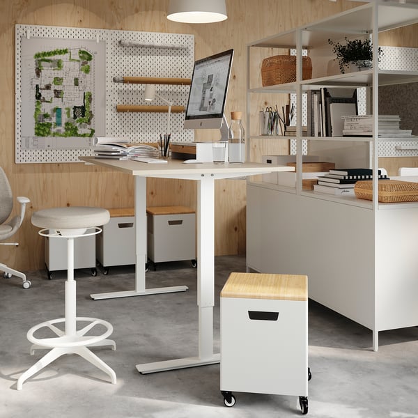 TROTTEN desk sit/stand, beige/white, 160x80 cm