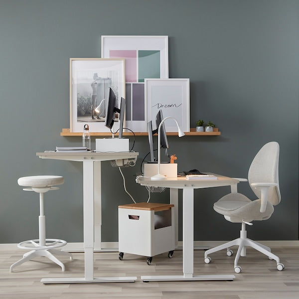 TROTTEN - Desk sit/stand, beige/white, 120x70 cm