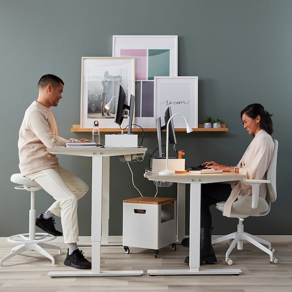 TROTTEN - Desk sit/stand, beige/white, 120x70 cm