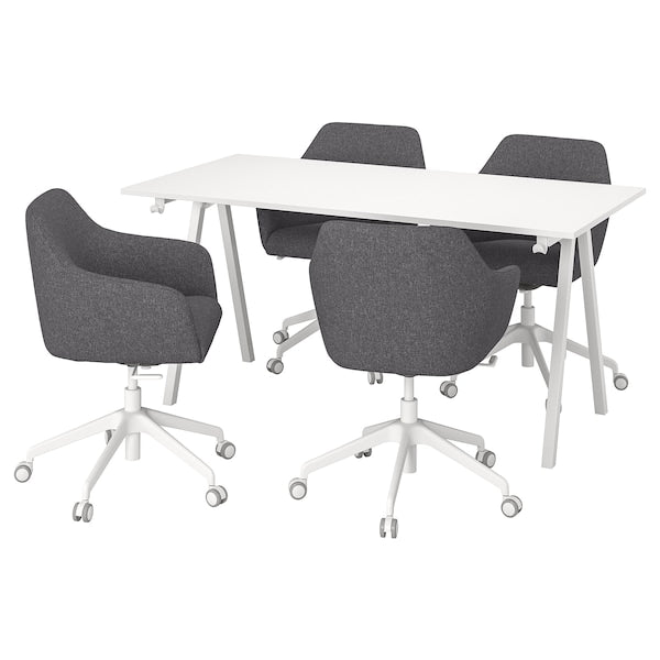 TROTTEN / TOSSBERG - Meeting table and chairs, white/dark grey,160x80 cm