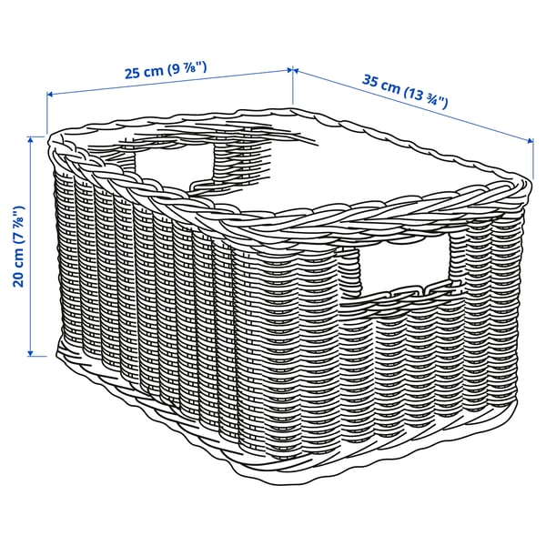 TRUMMIS basket, handmade rattan, 25x35x20 cm
