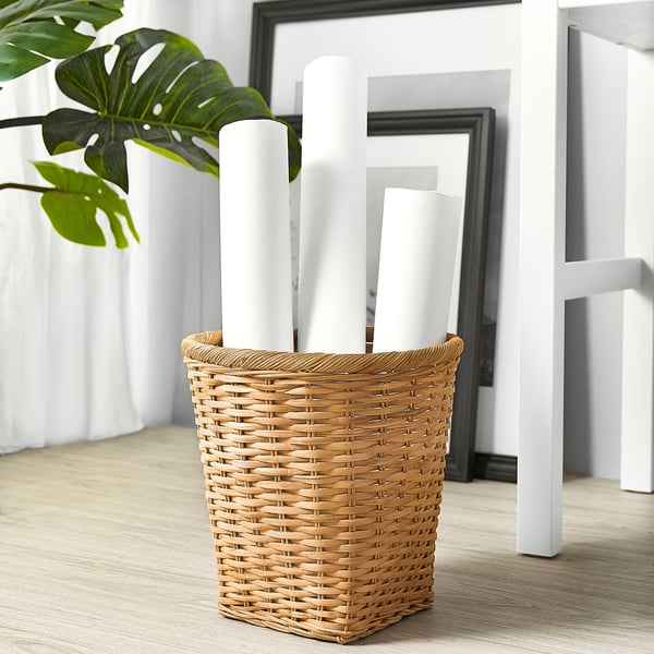 TRUMMIS wastepaper basket, handmade rattan, 29x28x29 cm