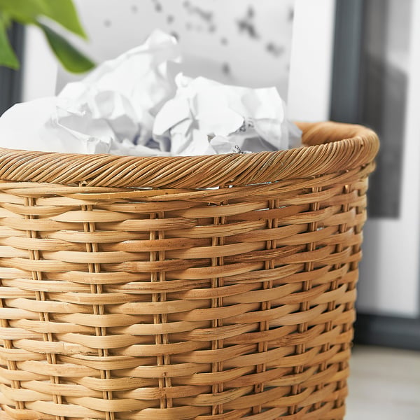 TRUMMIS wastepaper basket, handmade rattan, 29x28x29 cm