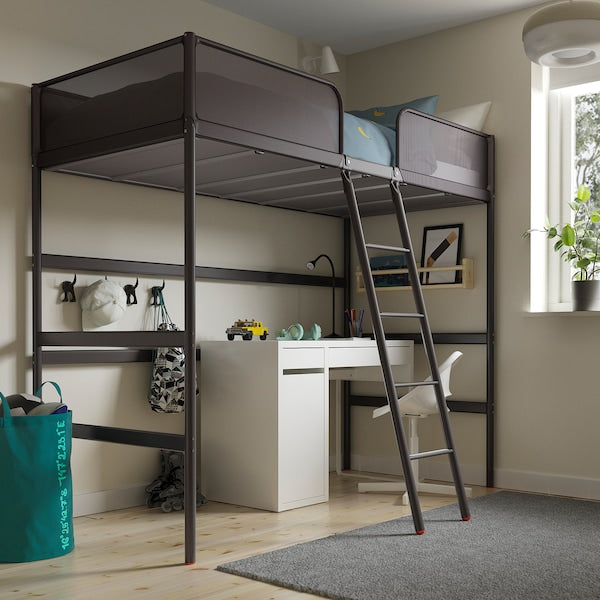 TUFFING - Loft bed frame, dark grey, 90x200 cm