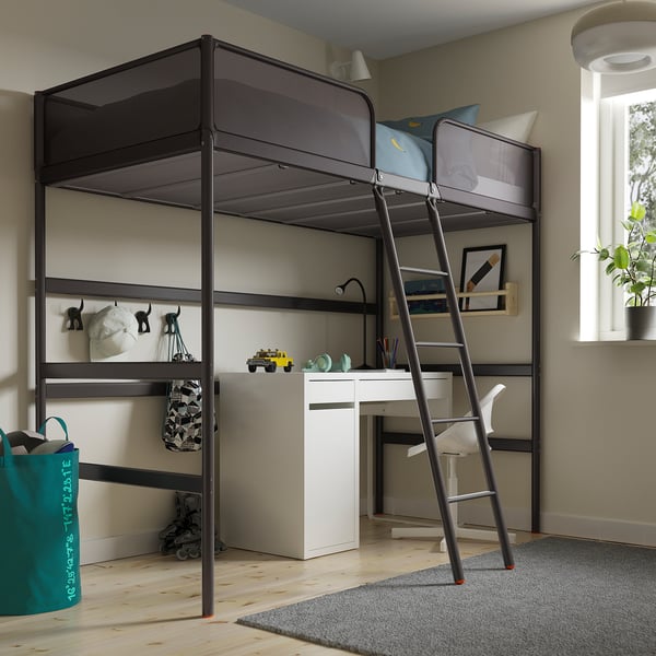 TUFFING loft bed frame, dark grey, 90x200 cm