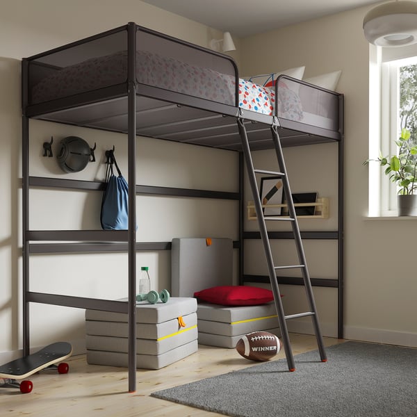 TUFFING loft bed frame, dark grey, 90x200 cm