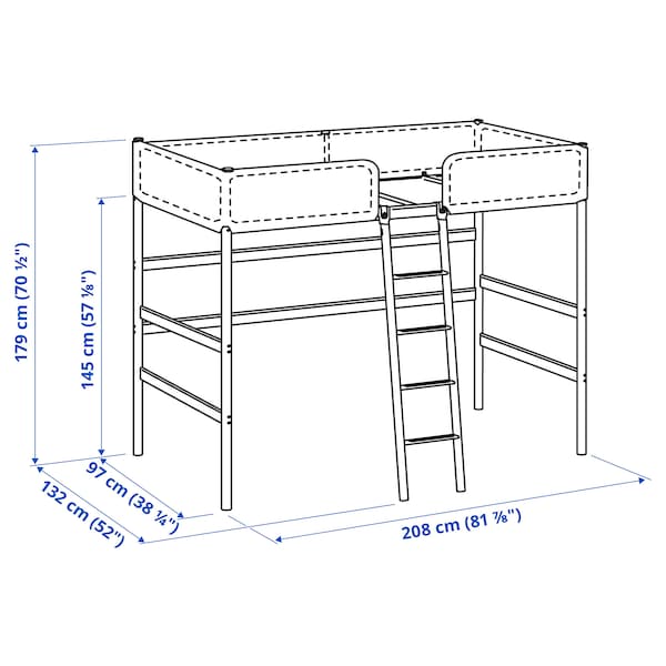 TUFFING - Loft bed frame, dark grey, 90x200 cm