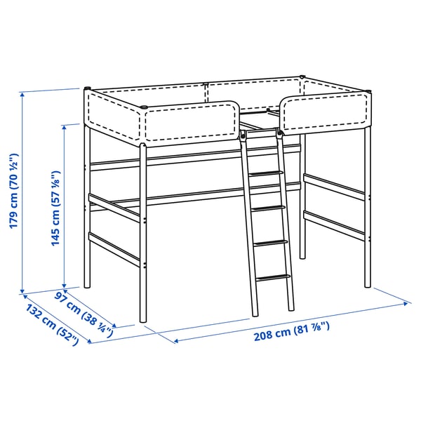 TUFFING loft bed frame, dark grey, 90x200 cm