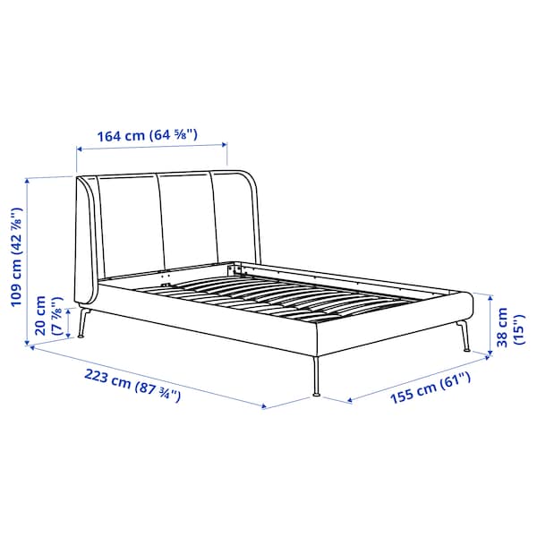 TUFJORD - Upholstered bed frame, Tallmyra white/black/Leirsund,140x200 cm