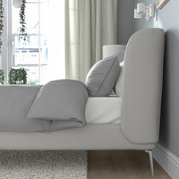 TUFJORD - Upholstered bed frame, Tallmyra white/black/Leirsund,140x200 cm