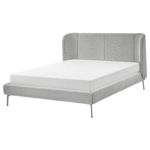 TUFJORD - Upholstered bed frame, Tallmyra white/black/Leirsund,140x200 cm