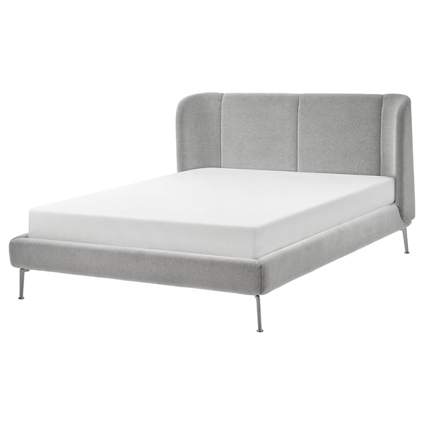 TUFJORD - Upholstered bed frame, Tallmyra white/black/Leirsund,140x200 cm