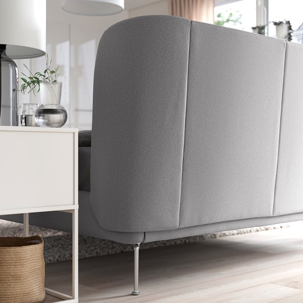 TUFJORD - Upholstered bed frame, Tallmyra white/black/Lindbåden,140x200 cm