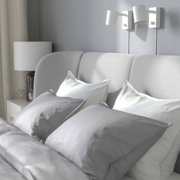 TUFJORD - Upholstered bed frame, Tallmyra white/black/Lindbåden,160x200 cm