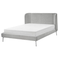 TUFJORD - Upholstered bed frame, Tallmyra white/black/Lindbåden,160x200 cm