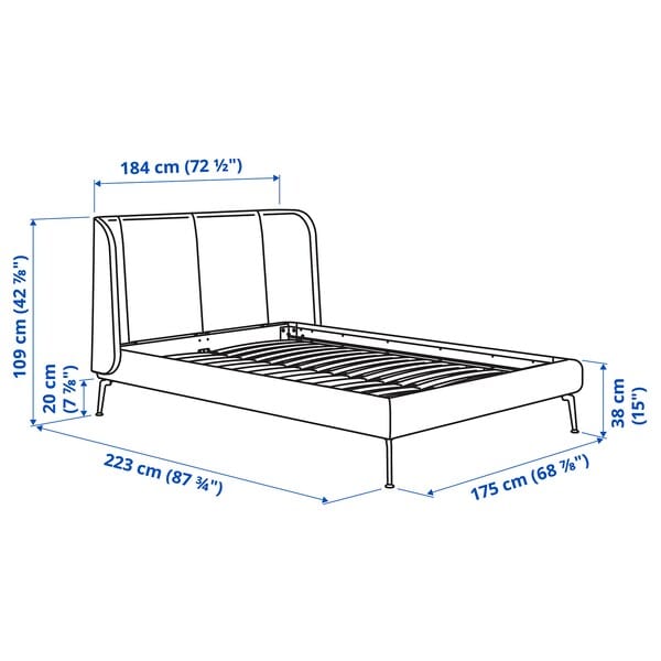 Ikea TUFJORD - Upholstered bed frame, Tallmyra blue-black/Leirsund,160x200 cm