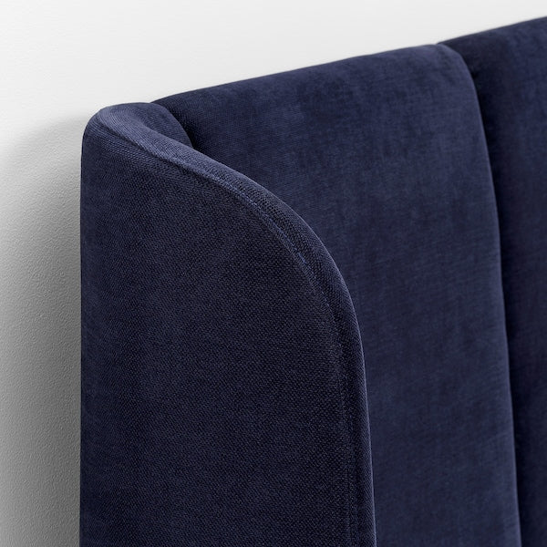 TUFJORD - Upholstered bed frame, Tallmyra blue-black/Leirsund,140x200 cm
