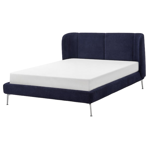 TUFJORD - Upholstered bed frame, Tallmyra blue-black/Leirsund,160x200 cm