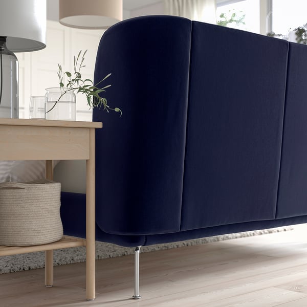 TUFJORD - Upholstered bed frame, Tallmyra blue-black/Lindbåden,160x200 cm