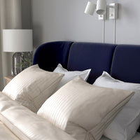 TUFJORD - Upholstered bed frame, Tallmyra blue-black/Lindbåden,140x200 cm