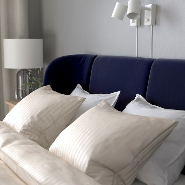TUFJORD - Upholstered bed frame, Tallmyra blue-black/Lindbåden,160x200 cm