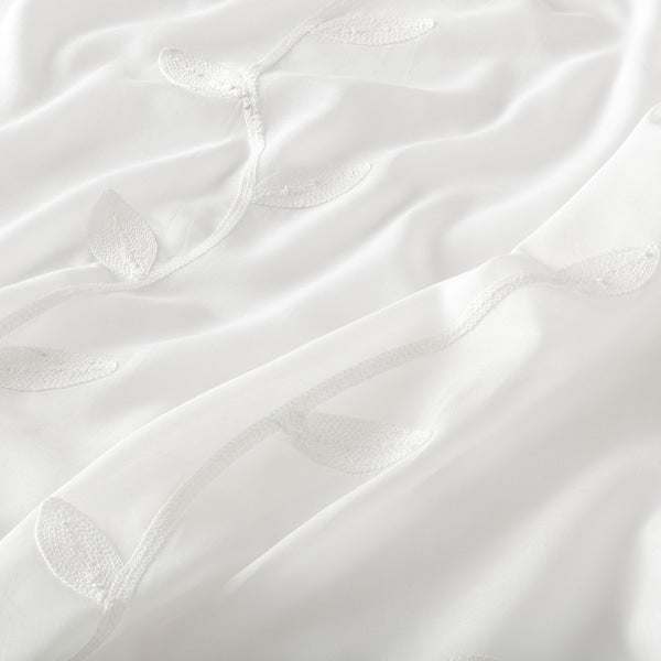 TULKÖRTSFLY sheer curtains, 1 pair, embroidery leaf/with tab top, 300x145 cm