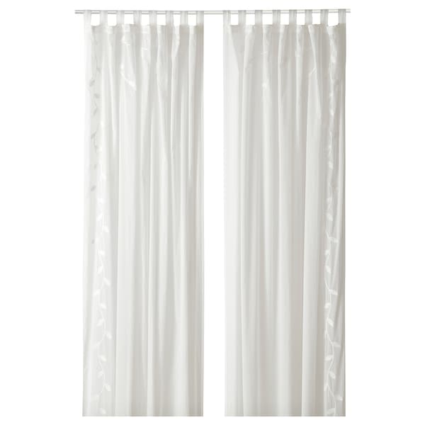 TULKÖRTSFLY sheer curtains, 1 pair, embroidery leaf/with tab top, 300x145 cm