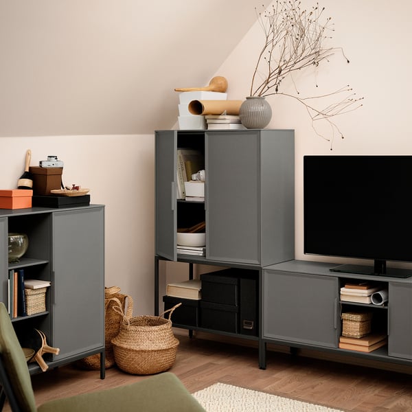TULLSTORP - TULLSTORP TV bench, grey, 114x35x53 cm