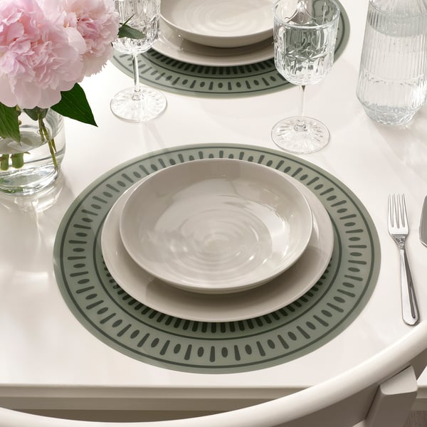 TUVIRIS place mat, grey-green/patterned plastic, 37 cm