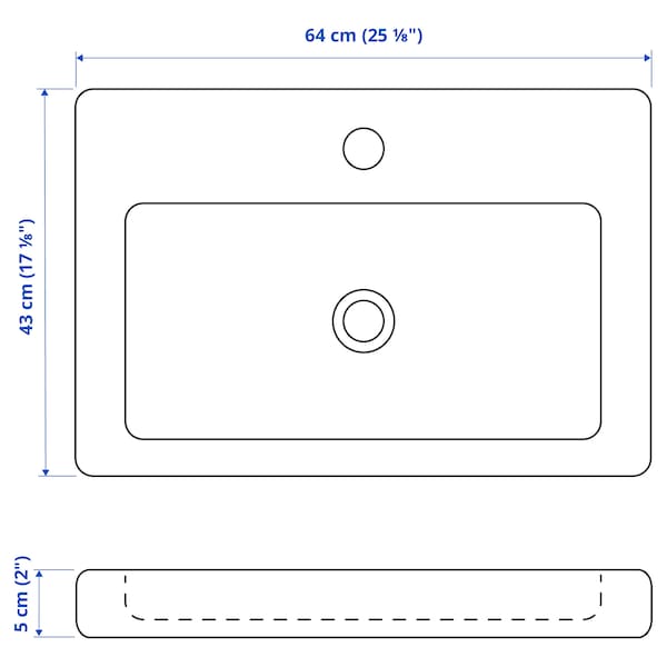 TVÄLLEN - 1-tub washbasin, 64x43x5 cm