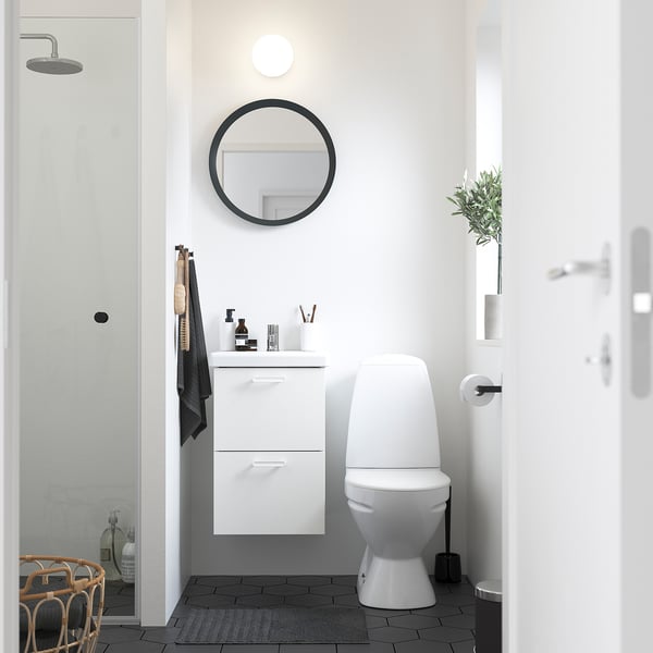 TVÄLLEN - Wash-basin with water trap, white, 44x43 cm
