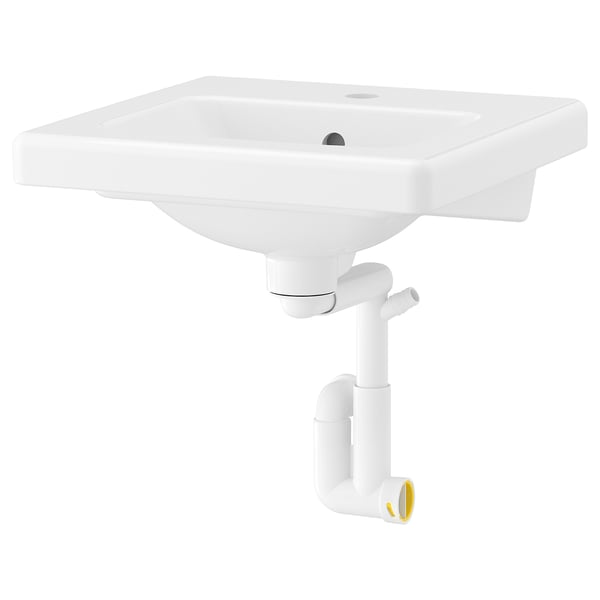 TVÄLLEN wash-basin with water trap, white, 44x43 cm