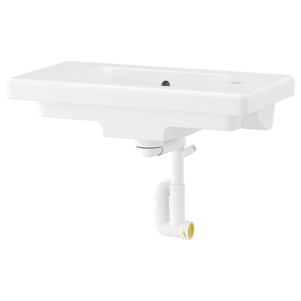 TVÄLLEN wash-basin with water trap, white, 64x33 cm