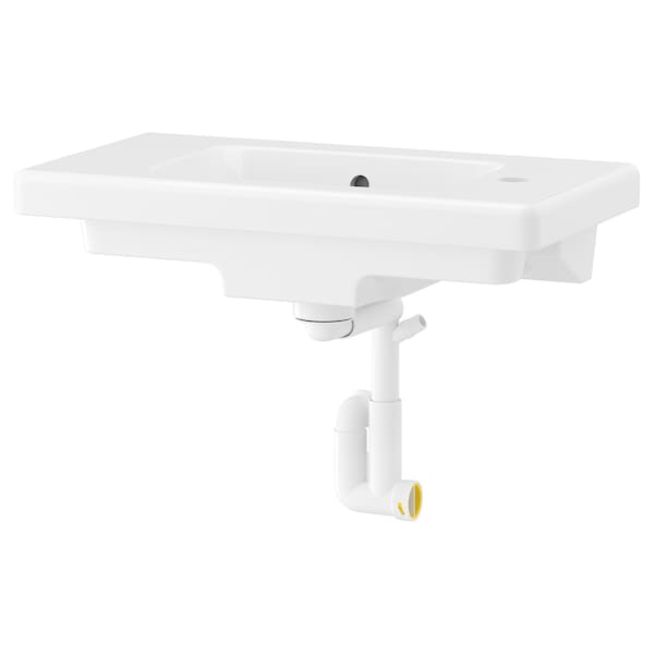 TVÄLLEN - Wash-basin with water trap, white, 64x33 cm