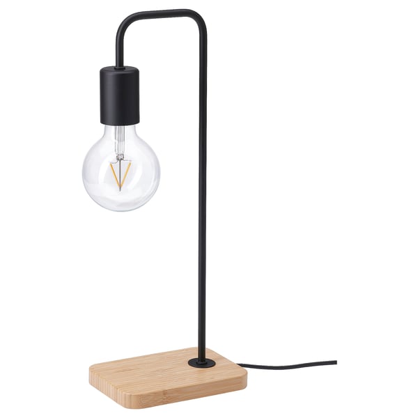 TVÄRHAND table lamp, black/bamboo, 18x12 cm