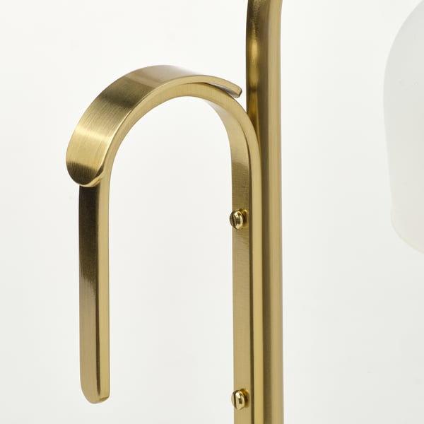 TVÅMASTAD LED portable lamp, battery-operated brass/opal white glass