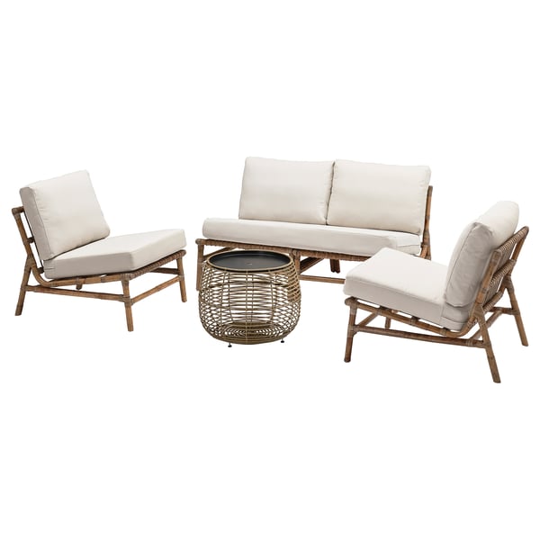 TVARÖ / FRÖSÖN 4-seat conversation set, outdoor, beige, 55 cm