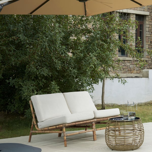 TVARÖ 2-seat conversation set, outdoor, brown/Frösön/Duvholmen beige, 133x80x78 cm