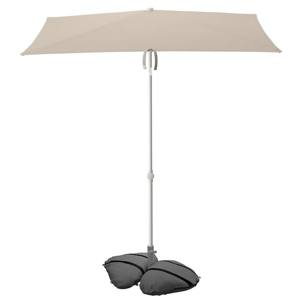 Ikea TVETÖ / IGGÖN - Parasol with base, tilting gray-beige/dark gray white,180x145 cm